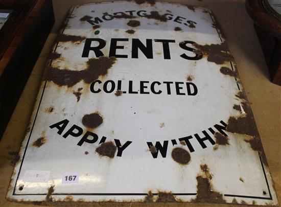 Tin sign - mortgage, rents collected